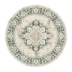Teppich Vintage Rund - Spring Medaillon Creme Grün