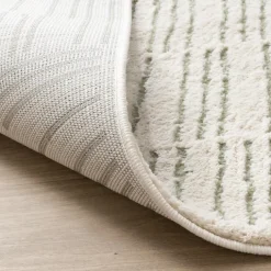 Teppich Wohnzimmer - Yune Lines Creme Grün