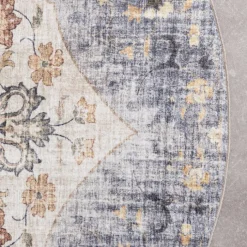 Vintage Gartenteppich Rund - Santo Mandala Blau Grau