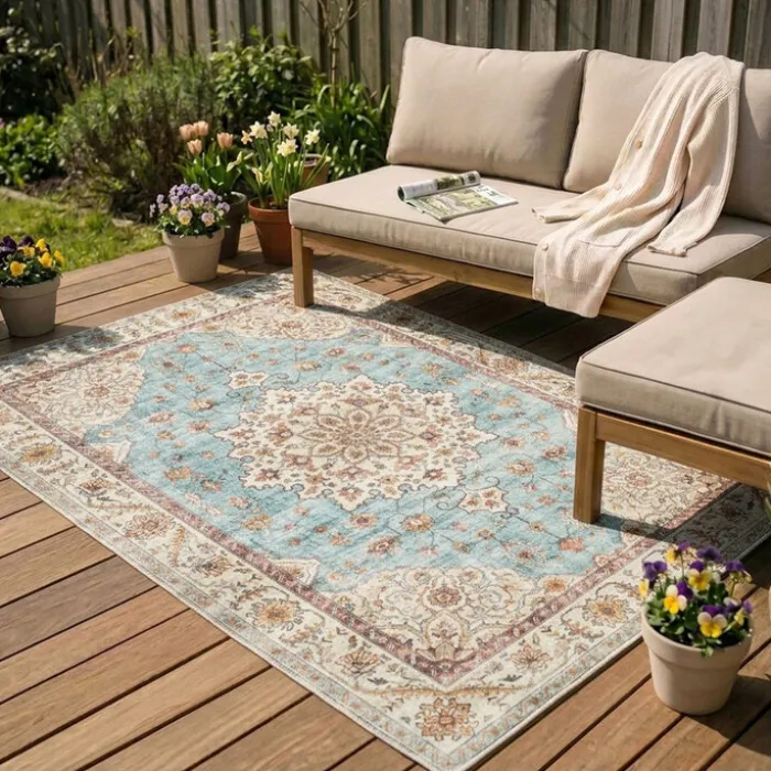 Vintage Gartenteppich - Santo Medaillon Hellblau