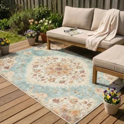 Vintage Gartenteppich - Santo Mandala Hellblau