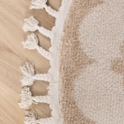 Waschbarer Kinderteppich Rund - Moos Flower Creme