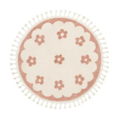 Waschbarer Kinderteppich Rund - Moos Flower Rosa