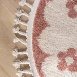 Waschbarer Kinderteppich Rund - Moos Flower Rosa