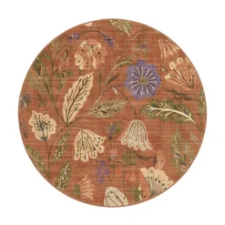 Waschbarer Teppich Rund - Misty Flowers Terrakotta