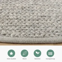 Wollteppich Rund - Twist Grau